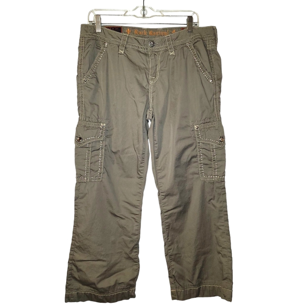 Y2K Rock Revival Cropped Cargo Pants | Taupe | Size 31